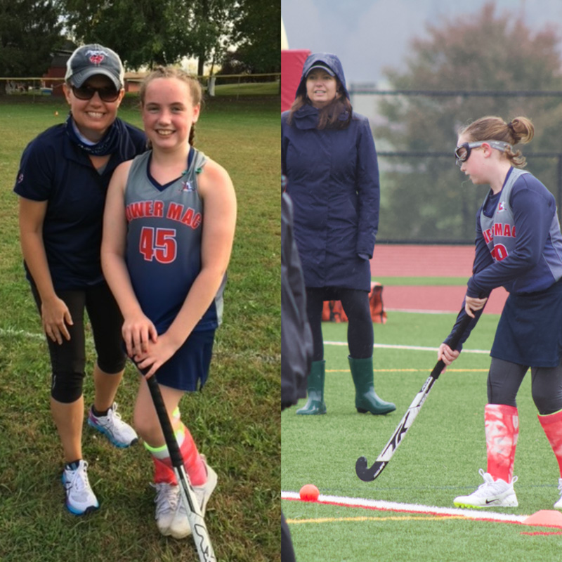 Hidden Talents - 2 Image Collage of Kassie With Her Daughter With Field Hockey Stick