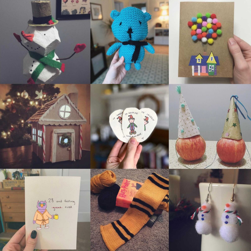Hidden Talents - 9 Image Collage - Snowman, Bear, Cards, House, Apples with Hats, Scarf, Snowman Earrings
