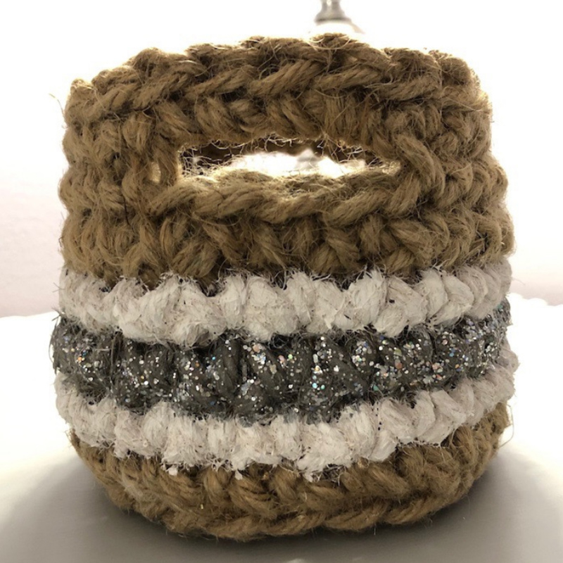 Hidden Talents - Brown Striped Crocheted Basket