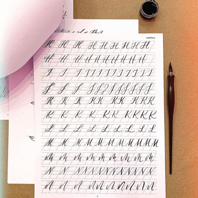 Hidden Talents - Lined White Paper with Rows of Caligraphy Lettering