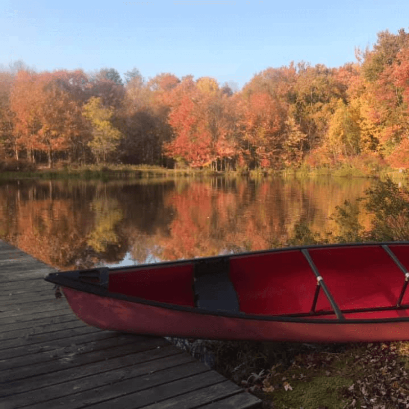Favorite Things About Fall - Canoe and Dock With Lake and Trees