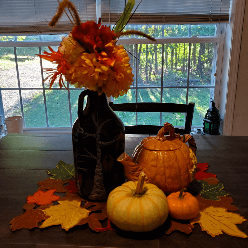 Favorite Things About Fall - Centerpiece with Vase and Flowers with Pumpkins