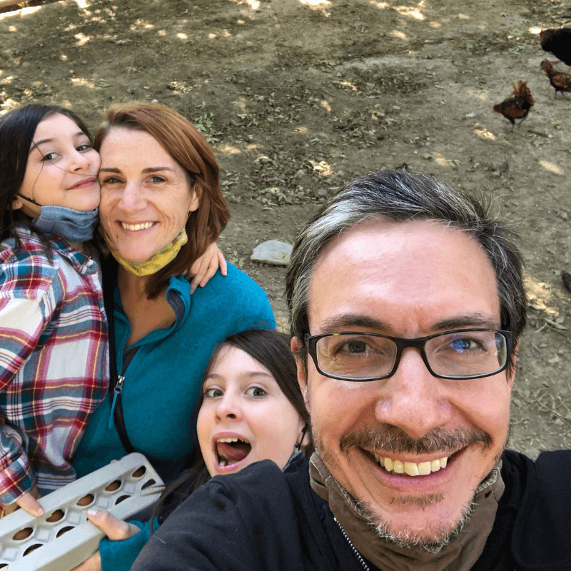 Favorite Things About Fall - Devon and His Family with Chicken in Brackground