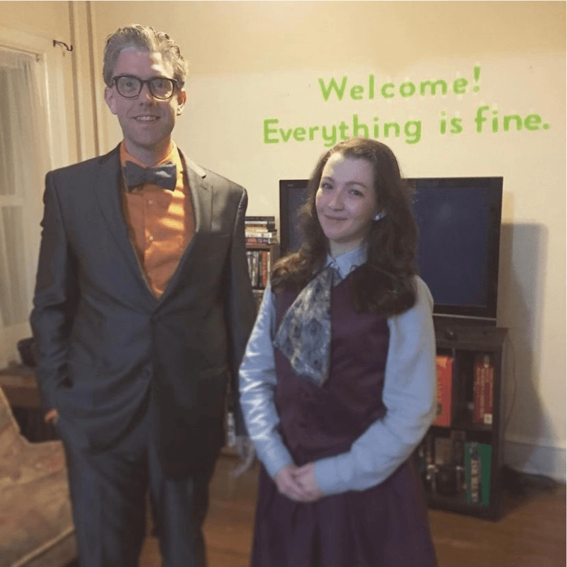Favorite Things About Fall - Rose and a Man Dressed as Janet and Michael from The Good Place