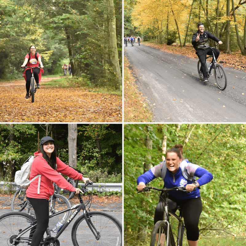 Collage of Four Photos of Team Members on Bike Ride