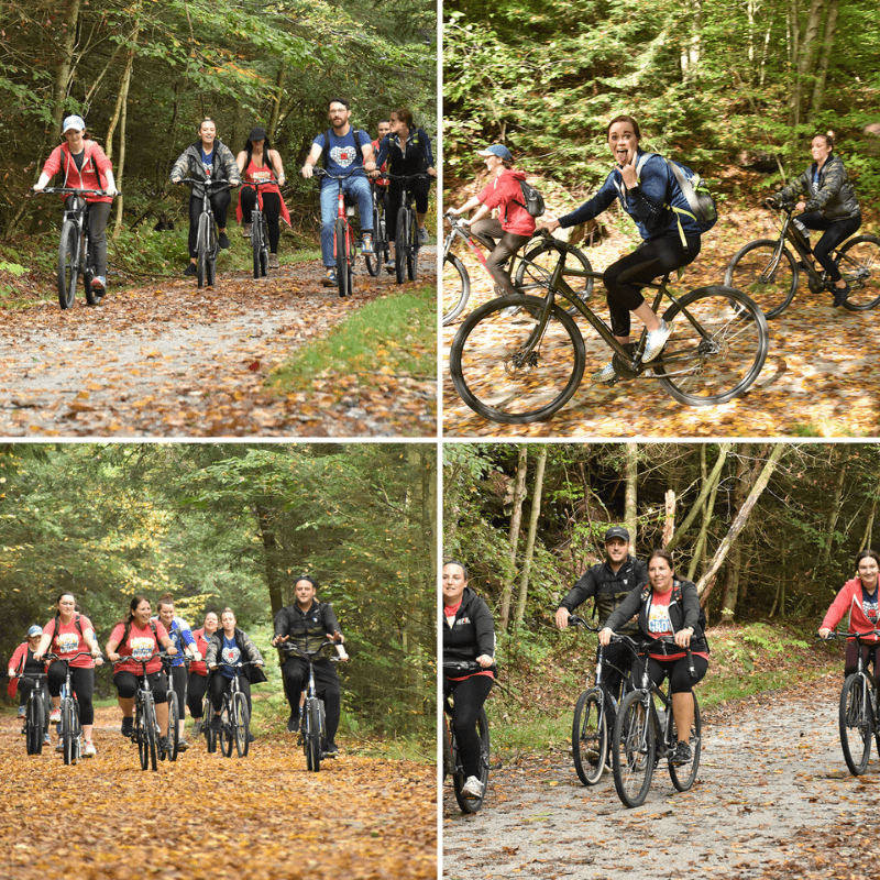 Collage of Four Photos of Team Members on Bikes
