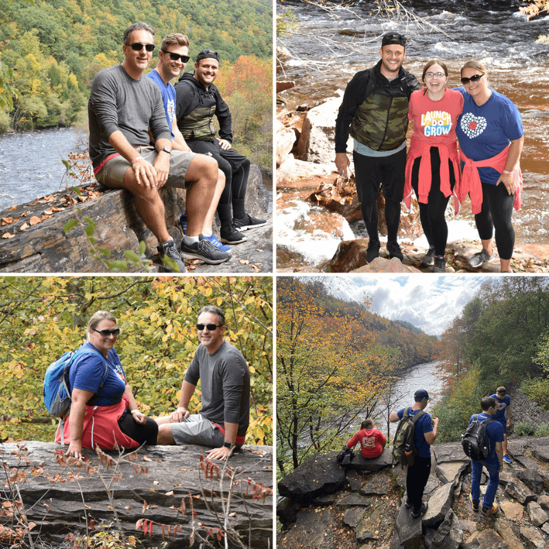 Collage of Four Photos of Team Members on Trail